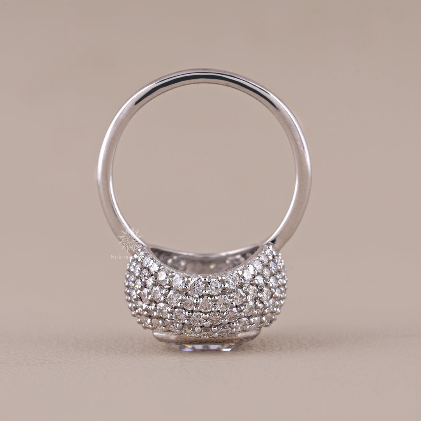 Stunning Bezel Set Asscher Cut Moissanite Pave Dome Engagement Ring
