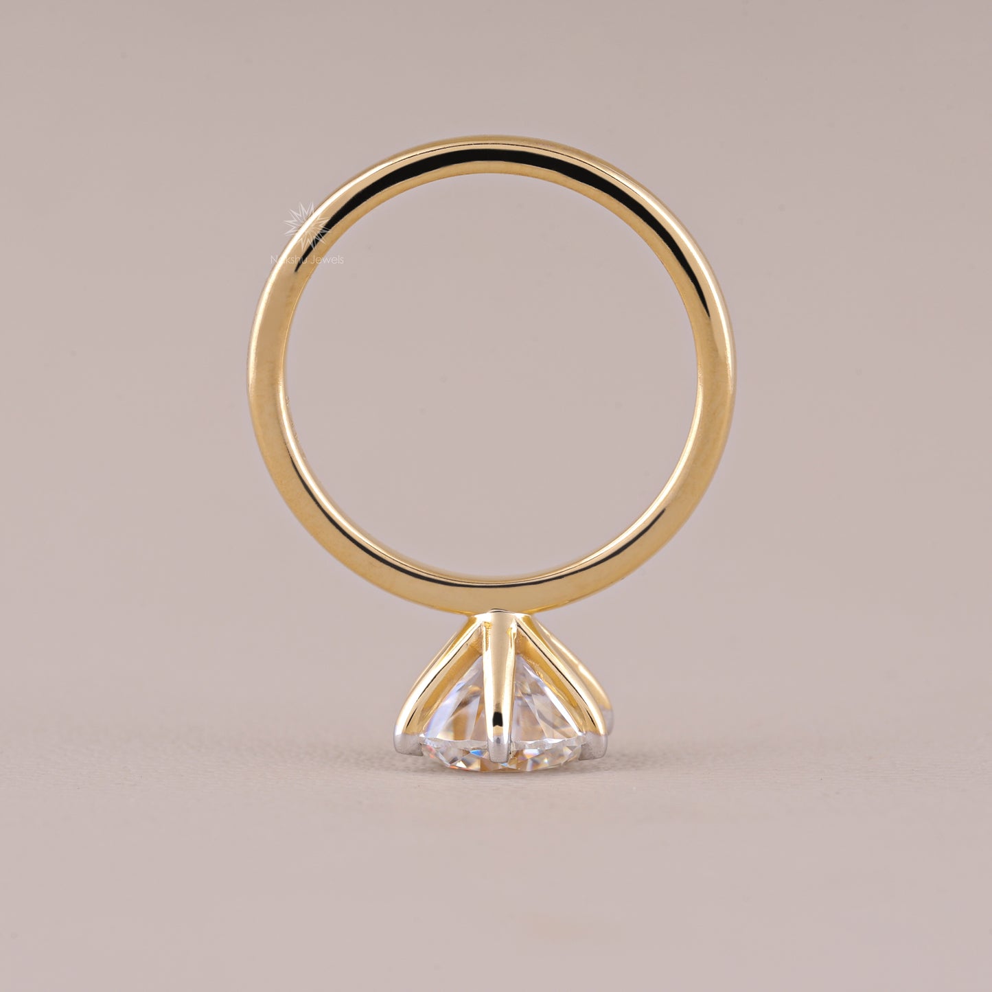Brilliant Round Cut Moissanite Six Prong Engagement Ring In 14K Solid Gold