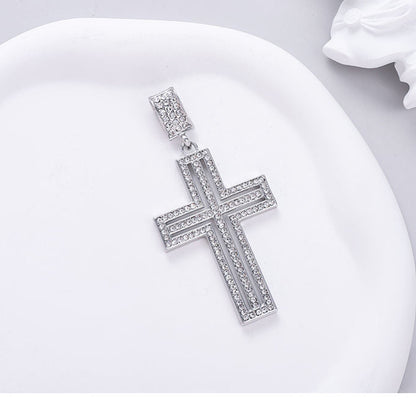 Round Cut Brilliant Moissanite Pendant, Holy Cross Charm 925 Sterling Silver Pendant