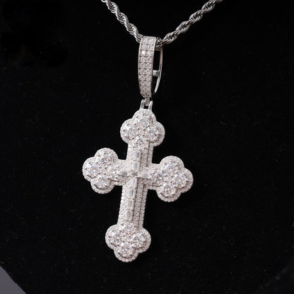 Iced Out Round & Baguette Moissanite Hip Hip Cross Pendant For Men Rapper Charm Jewelry