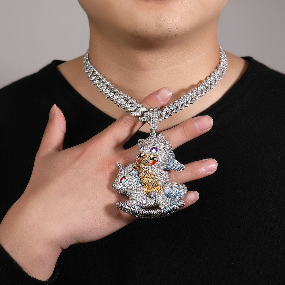 Hip Hop Moissanite Custom Pikachu Horse Pendant In 925 Sterling Silver For Men