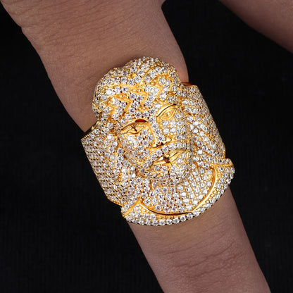 Round Moissanite Fully Iced Out Ring, Jesus Head Hip Hop Jewelry Rings