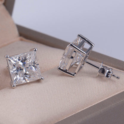 Princess Cut Colorless Moissanite Push Back Solitaire Stud Earring