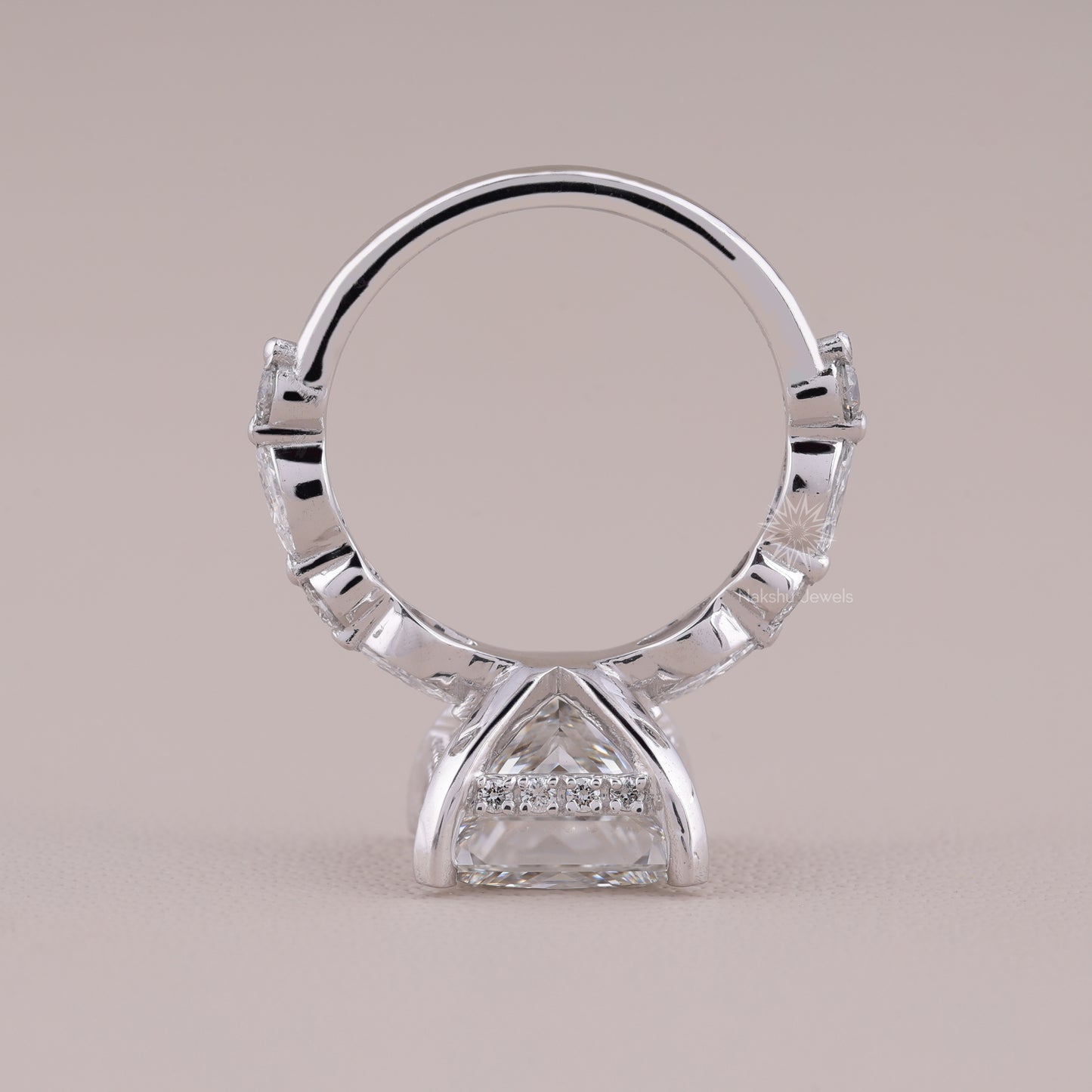 Princess Cut Moissanite Engagement Ring, White Gold Bubble Band Stacking Wedding Ring