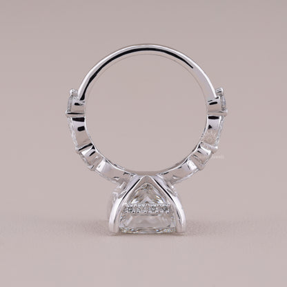 Princess Cut Moissanite Engagement Ring, White Gold Bubble Band Stacking Wedding Ring