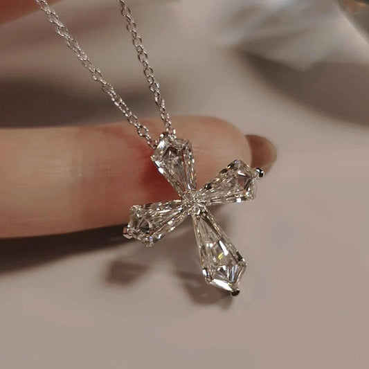 Classic Kite Cut Moissanite Diamond Solid Cross Pendant