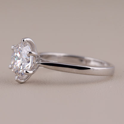 Round Cut Moissanite Solitaire Engagement Ring, 6 Prong Wedding Ring