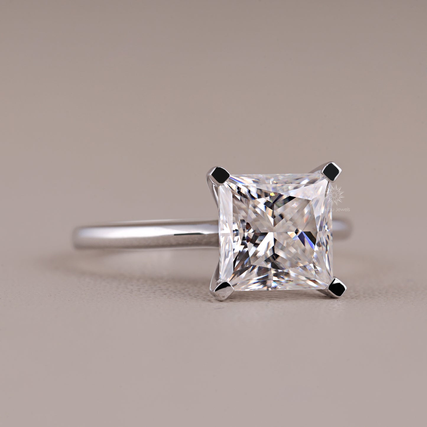 Solitaire Princess Cut Moissanite Engagement Wedding Ring