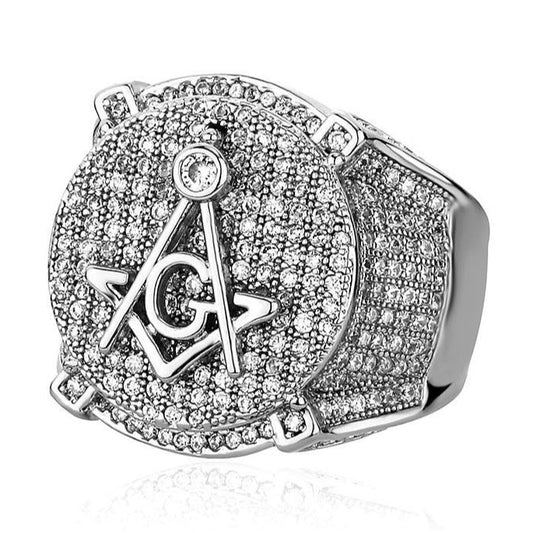 iced out Moissanite Freemasons Symbol Masonic Ring - 925 Sterling Silver Hip Hop Ring