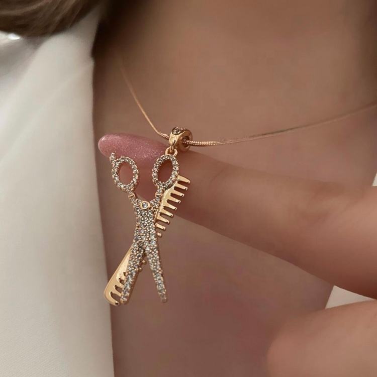 Round Cut Moissanite Barber Scissors Charm Pendant Specially For Barber