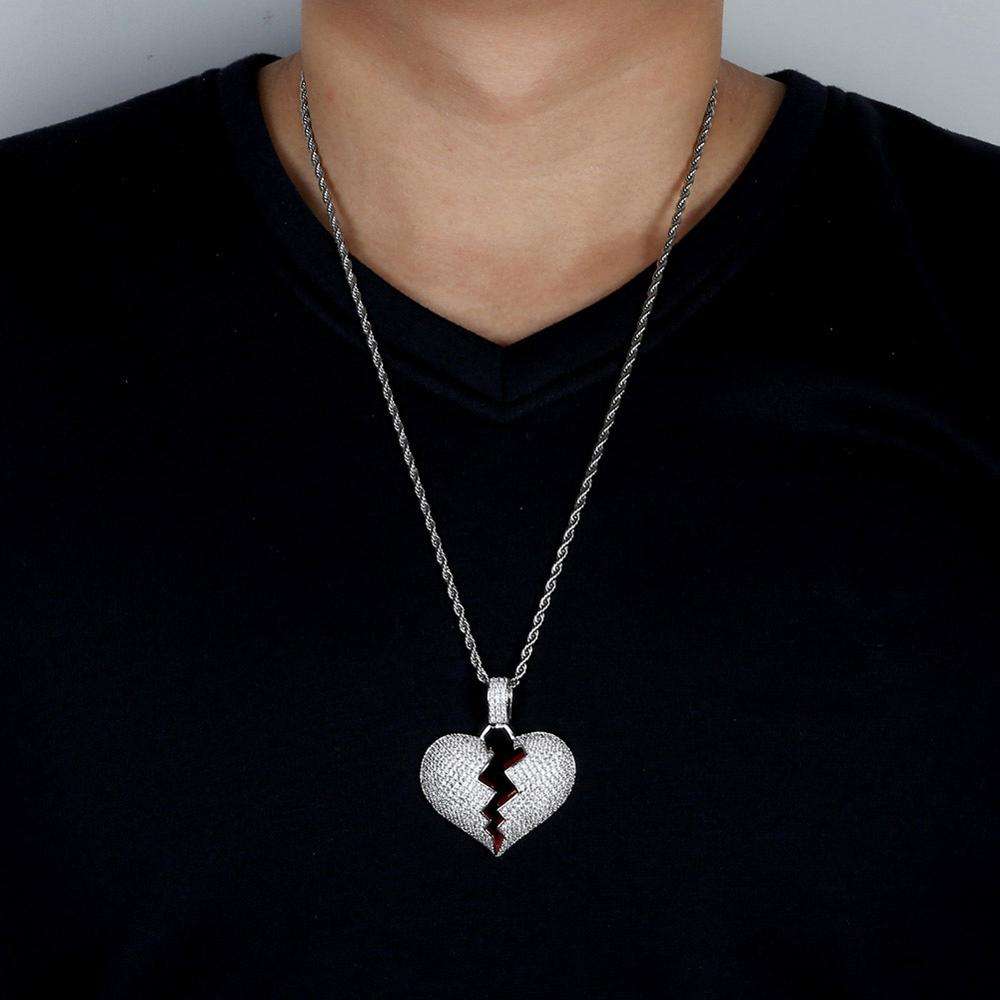 Round Moissanite Hip Hop Broken Heart Pendant For Men, Iced Out Pendant Jewelry For Rapper