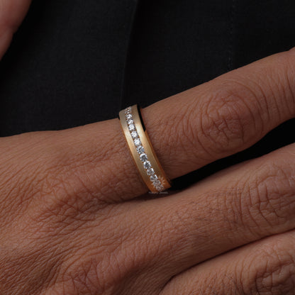 Round Colorless Moissanite Full Eternity Engagement Wedding Band For Him, Solid Gold Men's Channel Set Wedding Band, Anniversary Ring for Men/Man