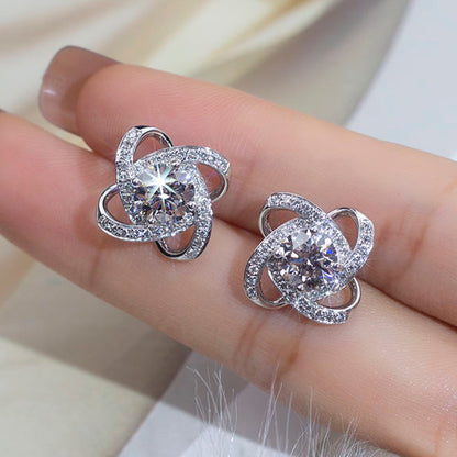 Floral Knot/Infinity Shape Moissanite Elegance Stud Earring In 14K Solid Gold