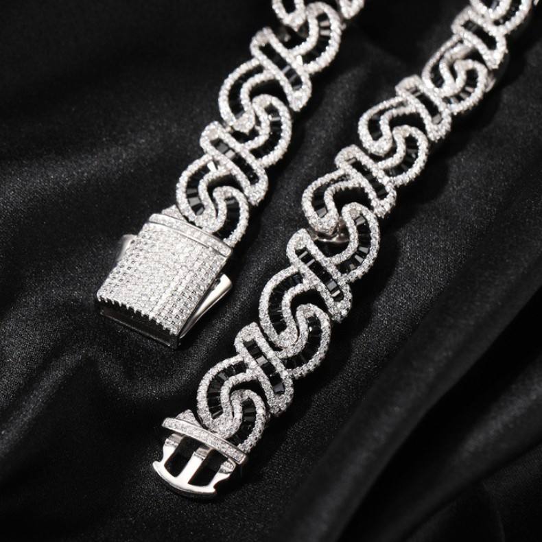 Iced Out Round Cut Moissanite Infinity Cuban Link Chain, Black CZ 925 Sterling Silver Necklace Mens Jewelry