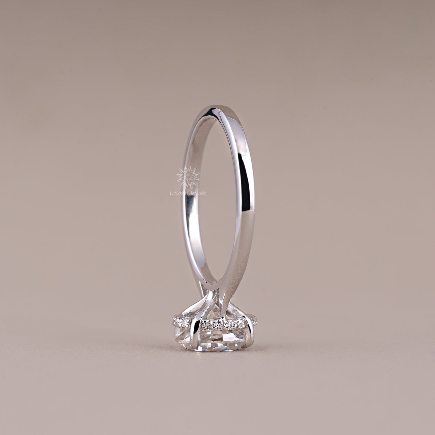 Hidden Halo Oval Cut Moissanite Solitaire Engagement Wedding Ring For Women