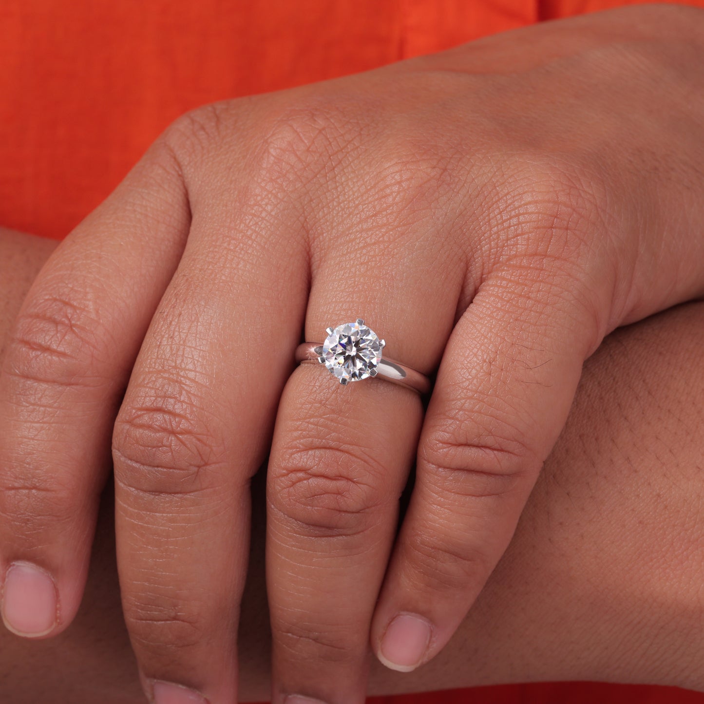 Round Cut Moissanite Solitaire Engagement Ring Classic 6 Prong Setting