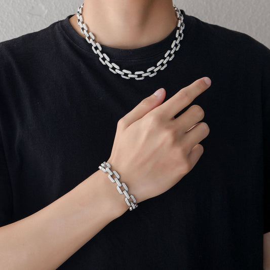 925 Sterling Silver Moissanite Hip Hop Chain For Rapper, Rectangular Iced Cuban Link Chain