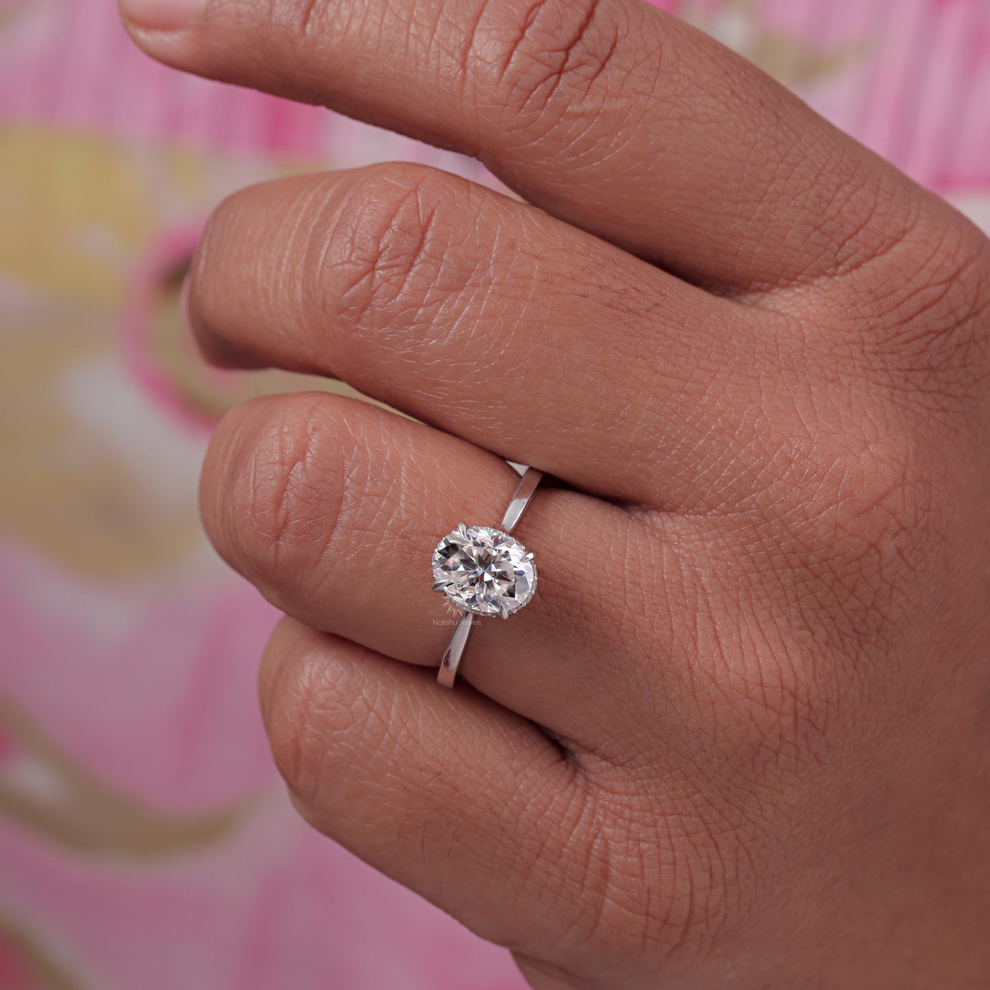 Hidden Halo Oval Cut Moissanite Solitaire Engagement Wedding Ring For Women