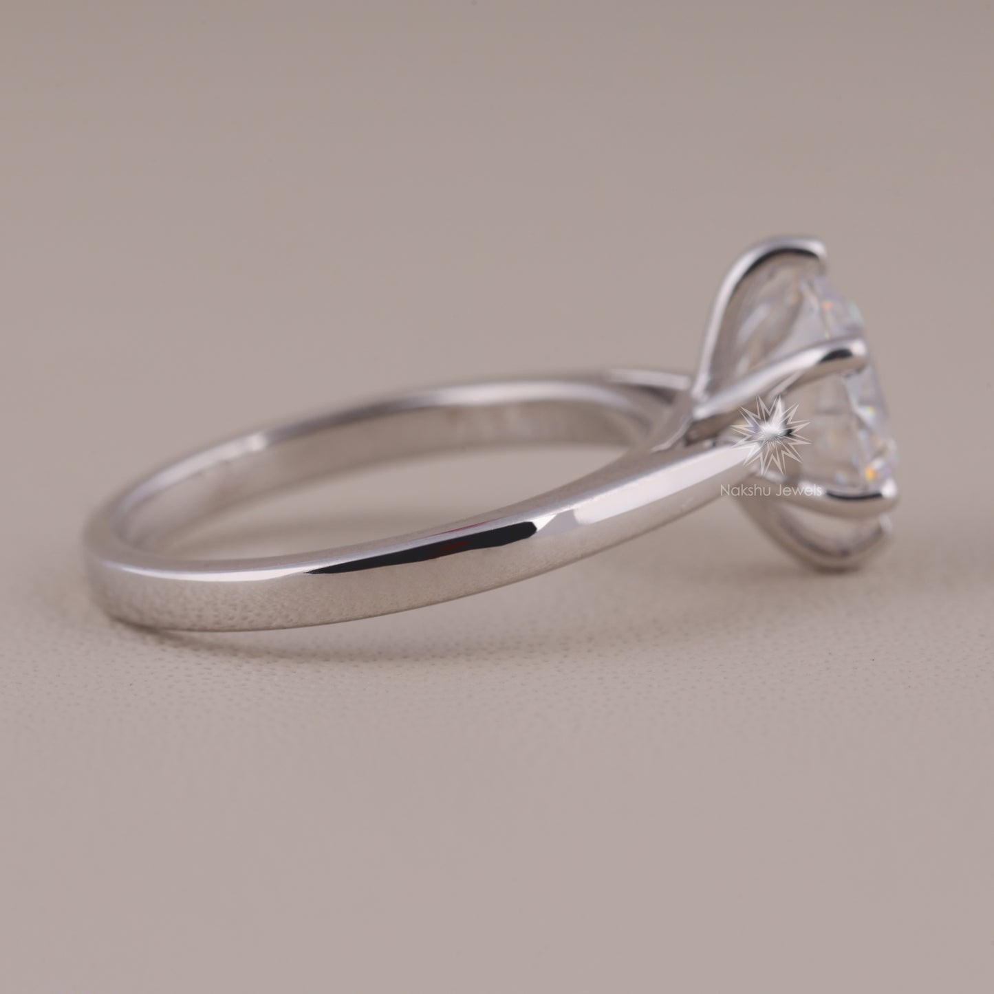 Round Cut Moissanite Solitaire Engagement Ring, 6 Prong Wedding Ring