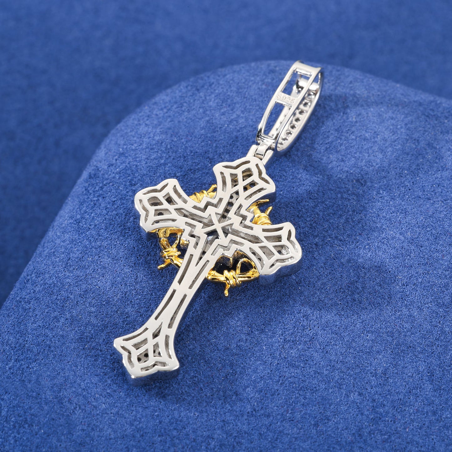 925 Sterling Silver Round Cut Hip Hop Moissanite Cross Pendant For Men, Iced Out Jewelry For Rapper And Religious