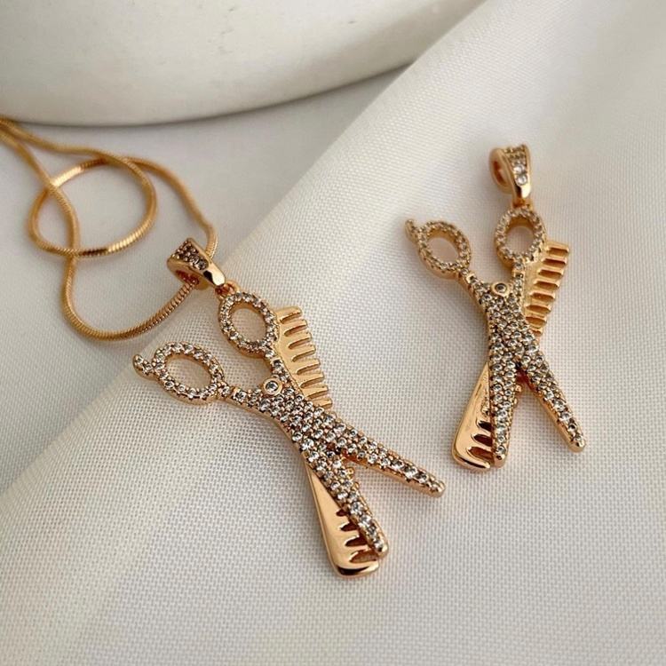 Round Cut Moissanite Barber Scissors Charm Pendant Specially For Barber