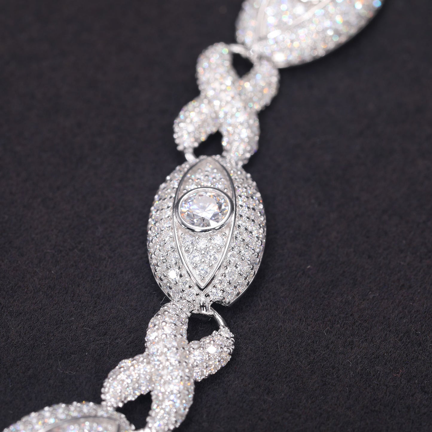 Hip Hop Round Cut Moissanite 12mm Evil Eyes Cuban Link Chain Bracelet in 925 Sterling Silver For Men