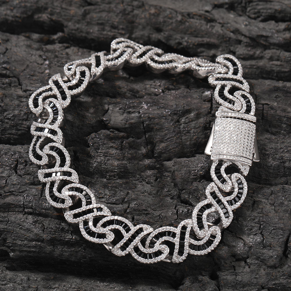 Iced Out Round Cut Moissanite Infinity Cuban Link Chain, Black CZ 925 Sterling Silver Necklace Mens Jewelry