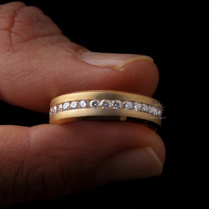 Round Colorless Moissanite Full Eternity Engagement Wedding Band For Him, Solid Gold Men's Channel Set Wedding Band, Anniversary Ring for Men/Man