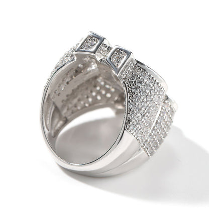 Round Moissanite Men's Hip Hop Engagement Rings, Iced Out Rings For Rapper Jewelry