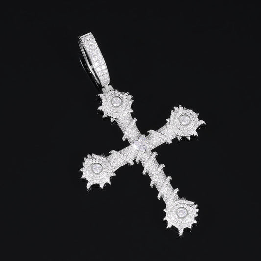 Fully Iced Out Moissanite 925 Sterling Silver Cross Pendant, Moissanite Hip Hop Pendant Jewelry For Rapper