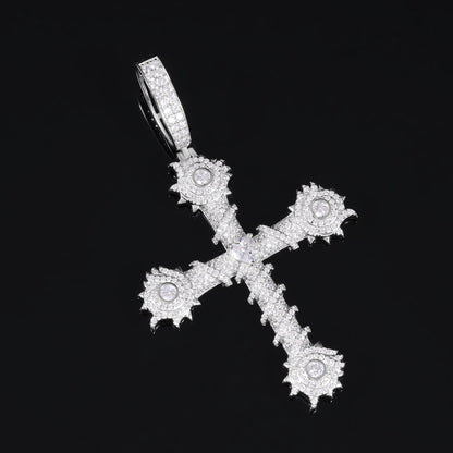 DVVS Fully Iced Out Moissanite Cross Pendant Necklace, Moissanite Hip Hop Pendant Jewelry For Rapper