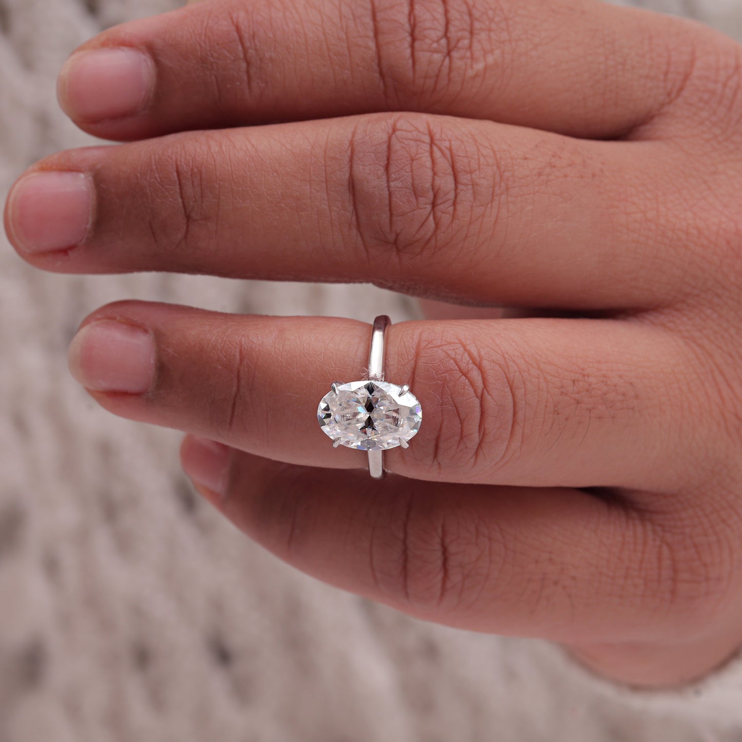 Solitaire Oval Cut Moissanite  Hidden Halo Engagement Ring In Solid Gold In Cathedral Setting Ring