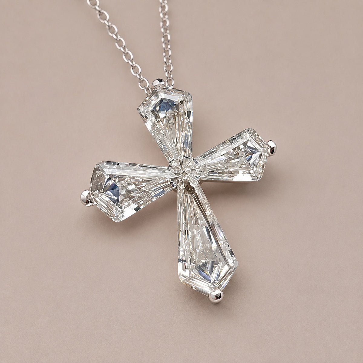Classic Kite Cut Moissanite Diamond Solid Cross Pendant