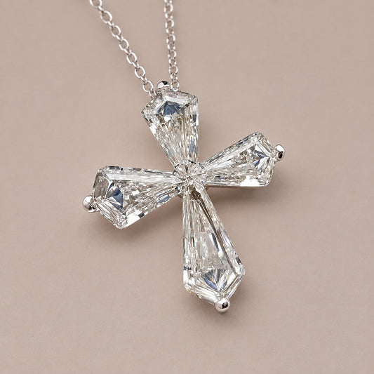 Classic Kite Cut Moissanite Diamond Solid Cross Pendant