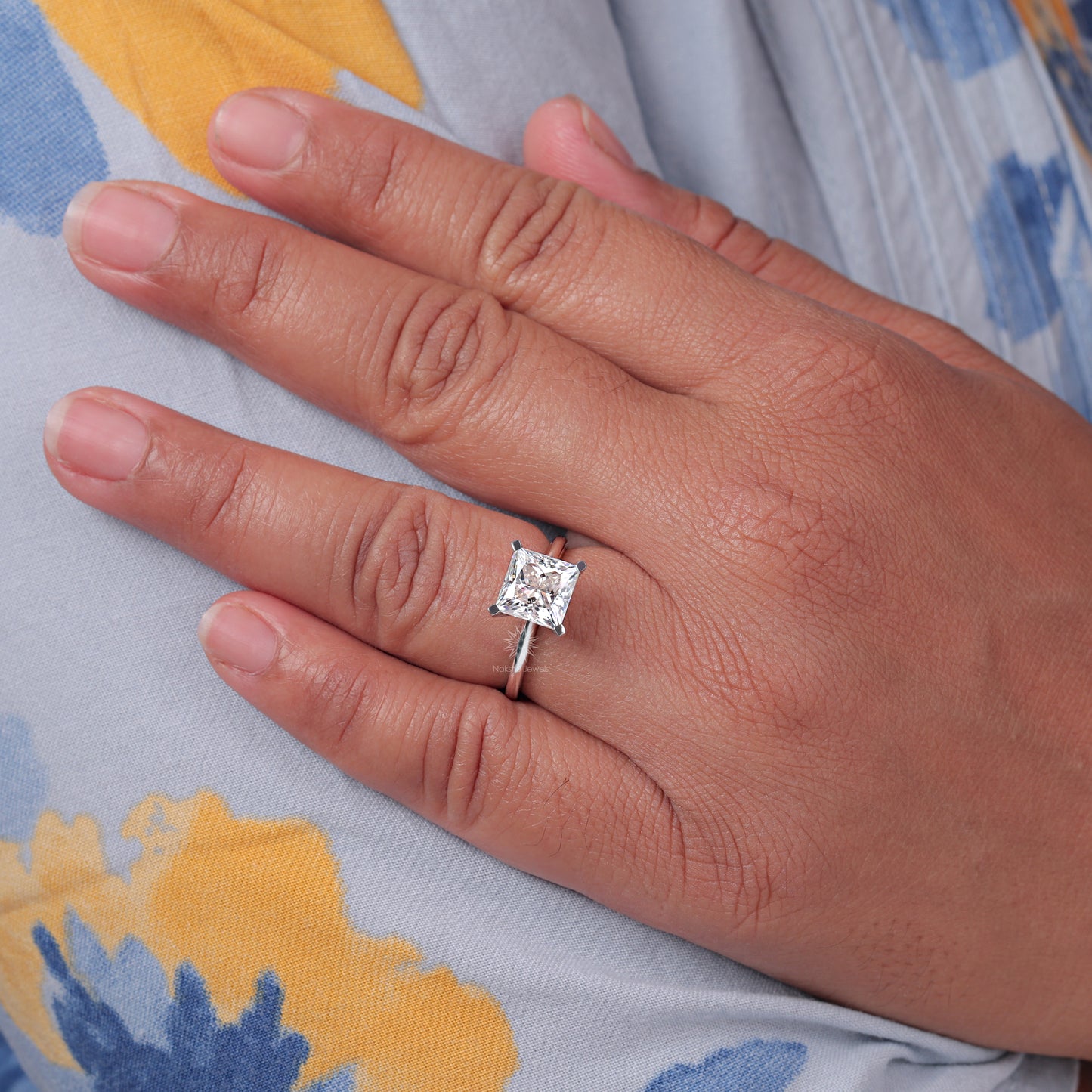 Solitaire Princess Cut Moissanite Engagement Wedding Ring