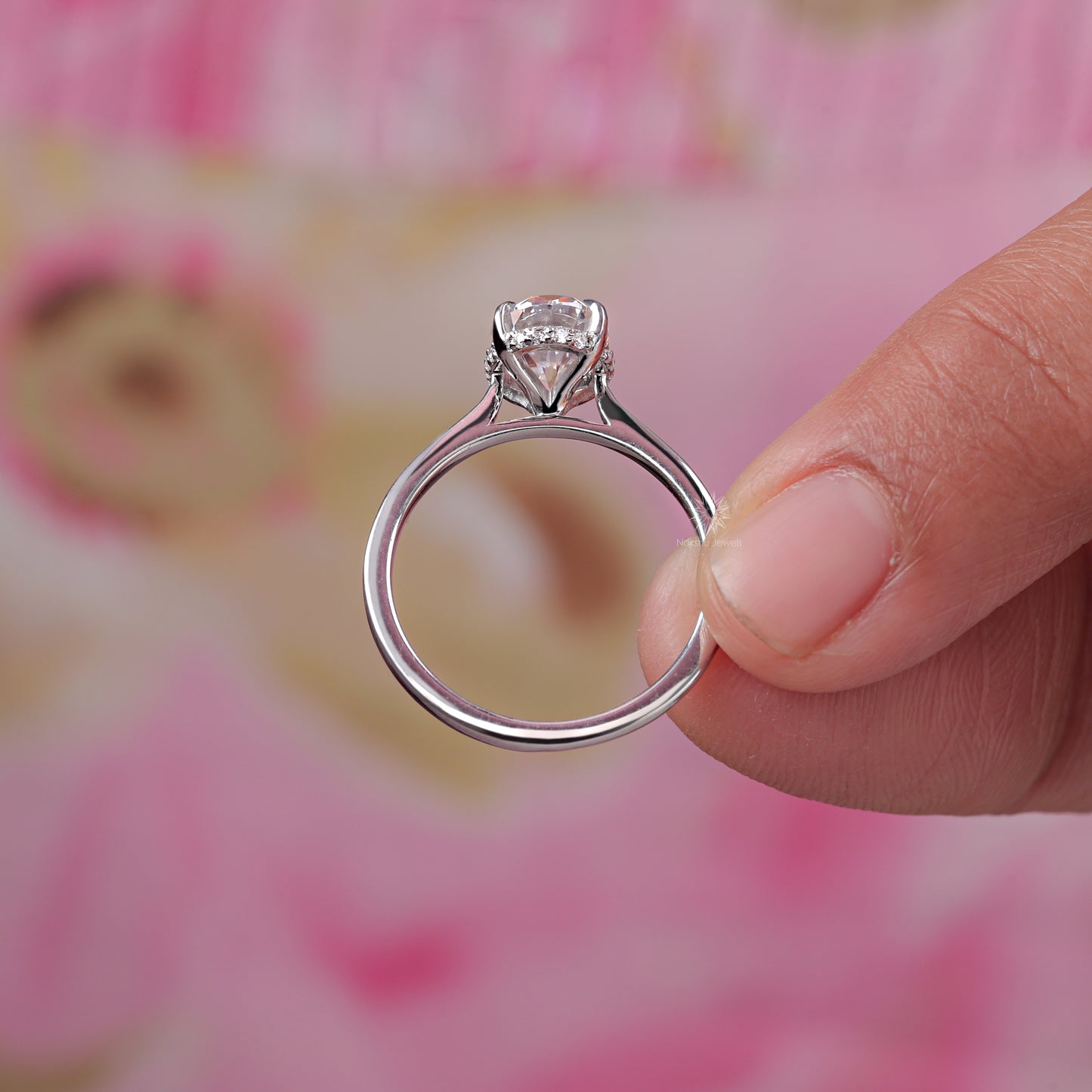 Hidden Halo Oval Cut Moissanite Solitaire Engagement Wedding Ring For Women