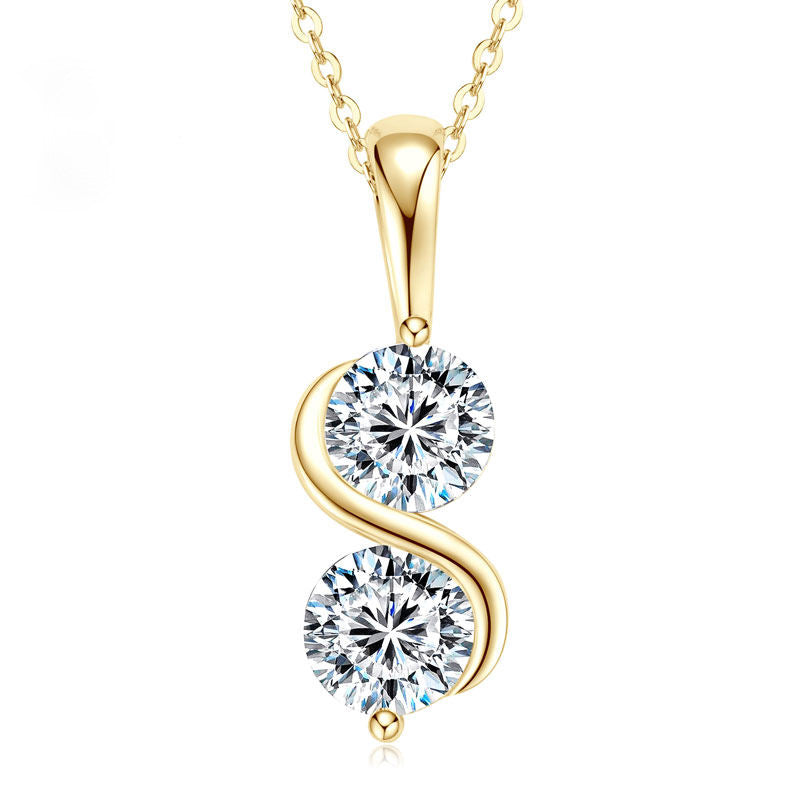 Two Stone Round Cut Moissanite S Shape Wedding Pendant, 2 Stone Moissanite Pendant