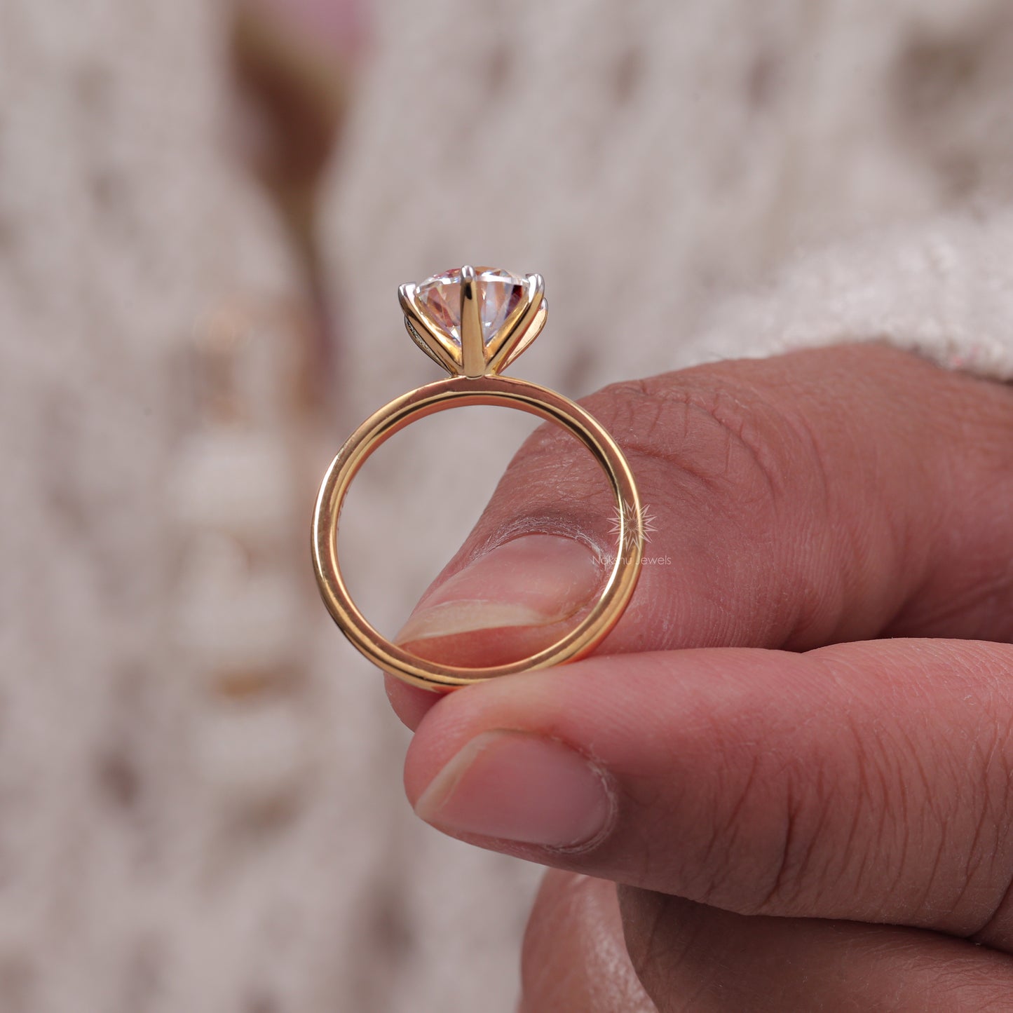 Brilliant Round Cut Moissanite Six Prong Engagement Ring In 14K Solid Gold