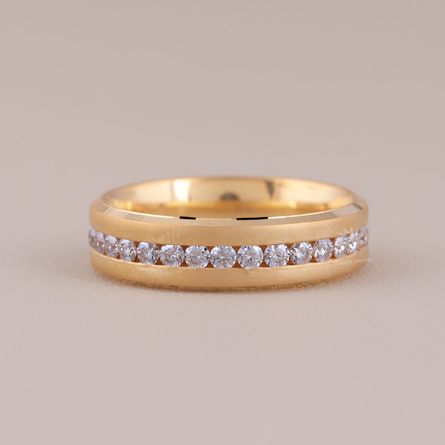 Round Colorless Moissanite Full Eternity Engagement Wedding Band For Him, Solid Gold Men's Channel Set Wedding Band, Anniversary Ring for Men/Man