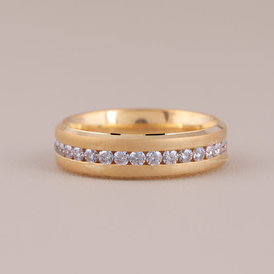 Single-Row Channel-Set Moissanite Eternity Band with Satin Beveled Edges