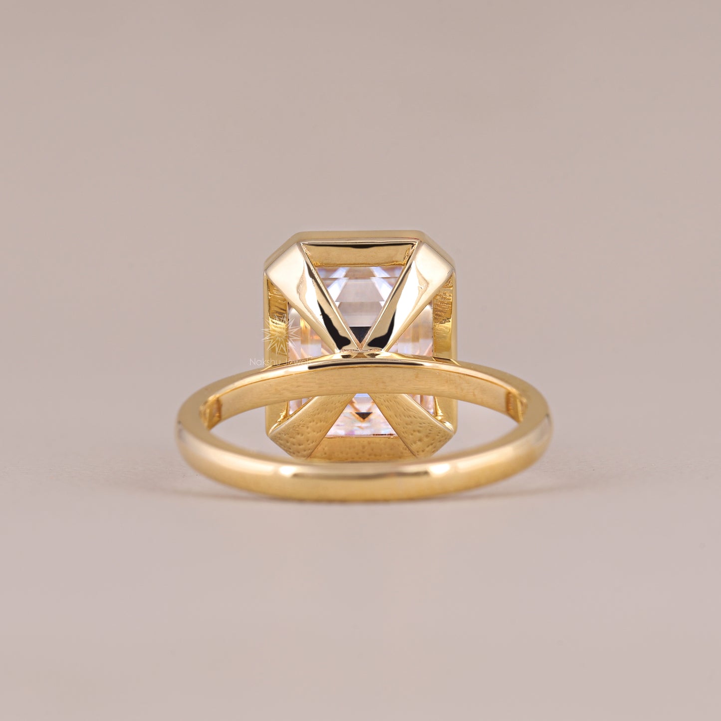 Bezel Set Emerald Cut Moissanite Solitaire Engagement Wedding Ring