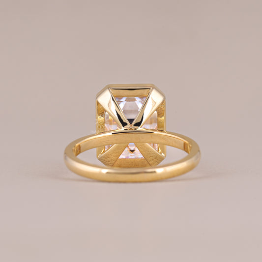 Bezel Set Emerald Cut Moissanite Solitaire Engagement Wedding Ring