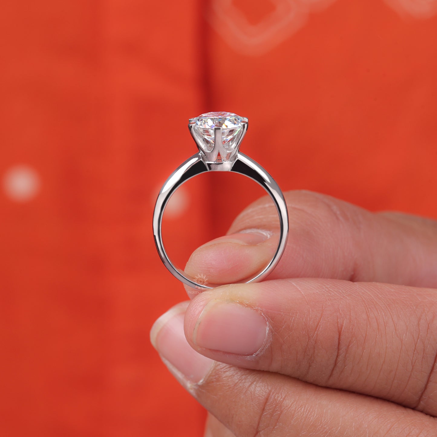 Round Cut Moissanite Solitaire Engagement Ring Classic 6 Prong Setting