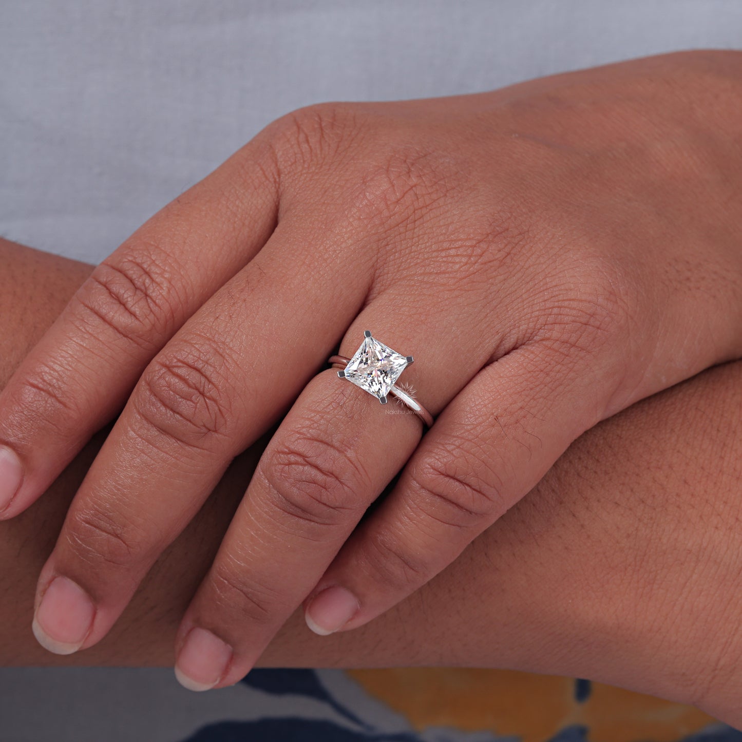 Solitaire Princess Cut Moissanite Engagement Wedding Ring
