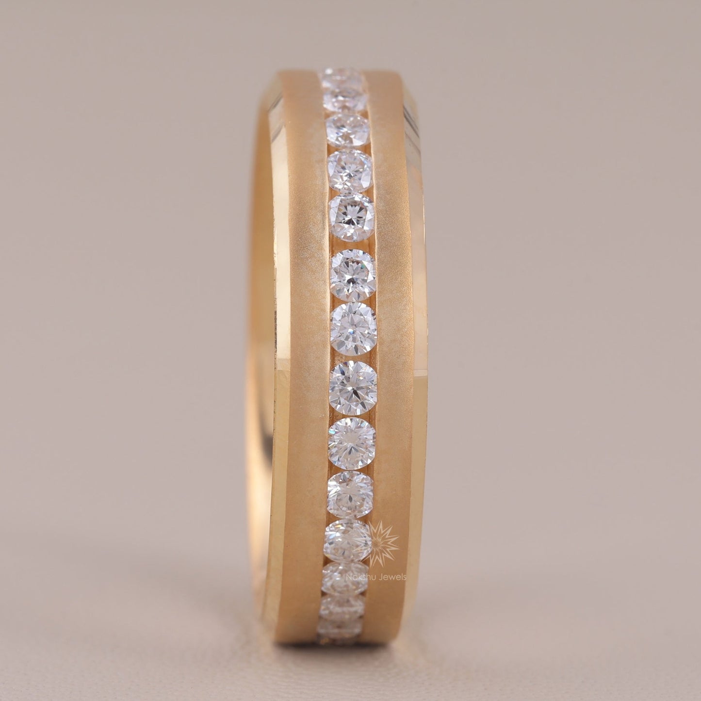 Round Colorless Moissanite Full Eternity Engagement Wedding Band For Him, Solid Gold Men's Channel Set Wedding Band, Anniversary Ring for Men/Man