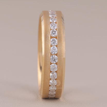 Round Colorless Moissanite Full Eternity Engagement Wedding Band For Him, Solid Gold Men's Channel Set Wedding Band, Anniversary Ring for Men/Man