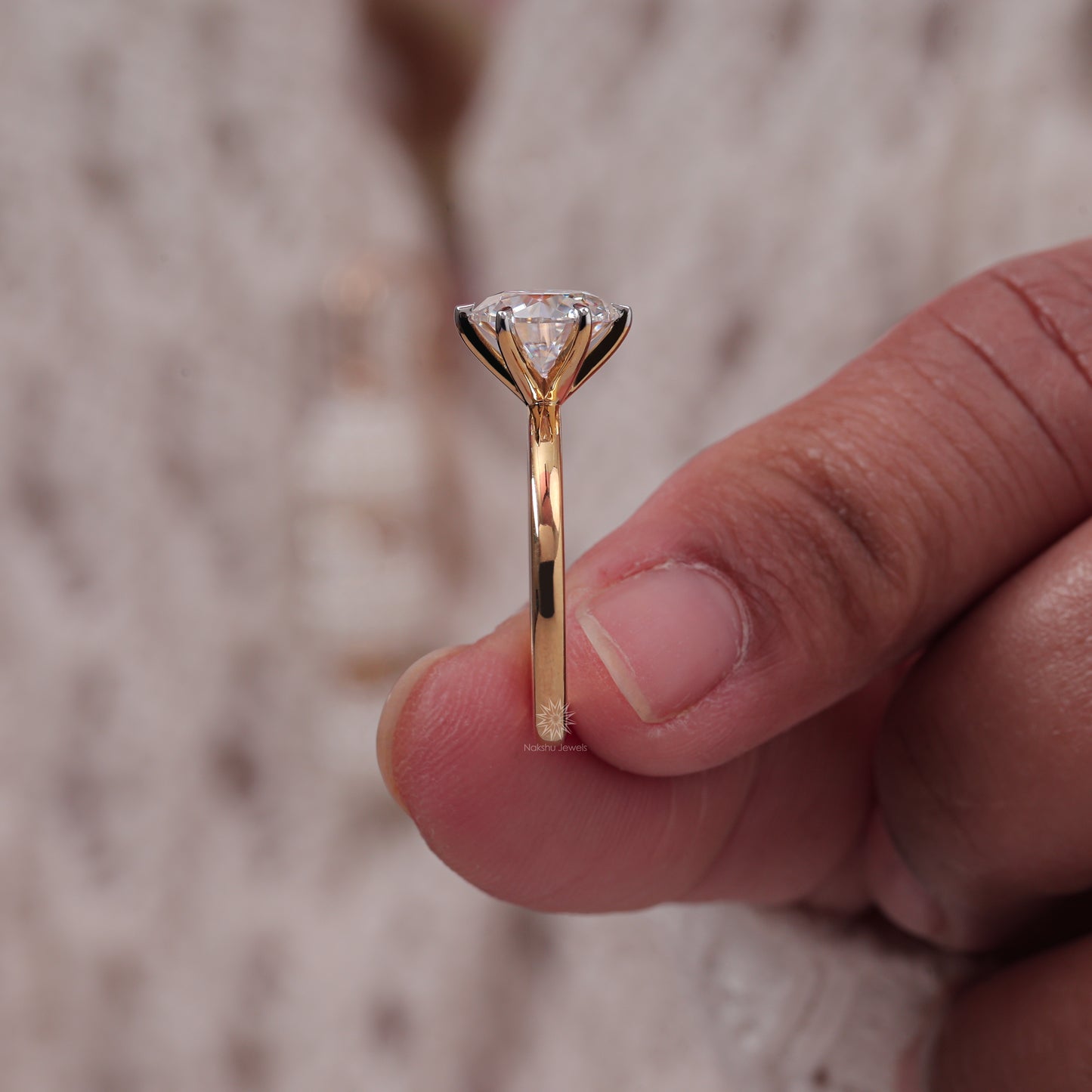 Brilliant Round Cut Moissanite Six Prong Engagement Ring In 14K Solid Gold