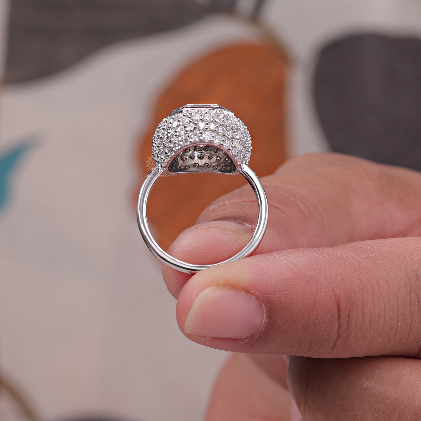 Stunning Bezel Set Asscher Cut Moissanite Pave Dome Engagement Ring