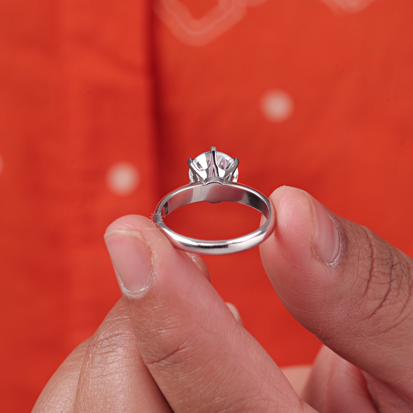 Round Cut Moissanite Solitaire Engagement Ring Classic 6 Prong Setting