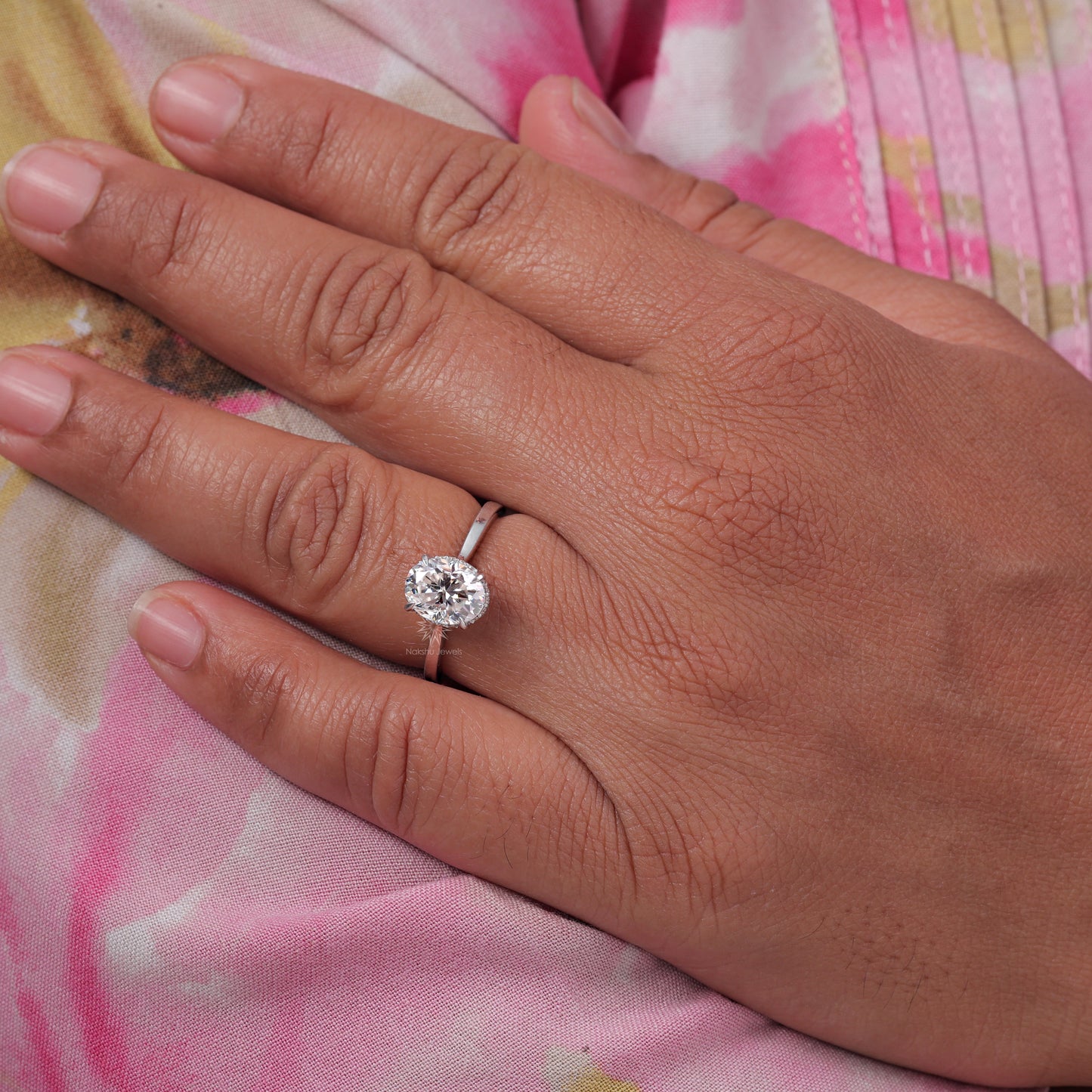 Hidden Halo Oval Cut Moissanite Solitaire Engagement Wedding Ring For Women
